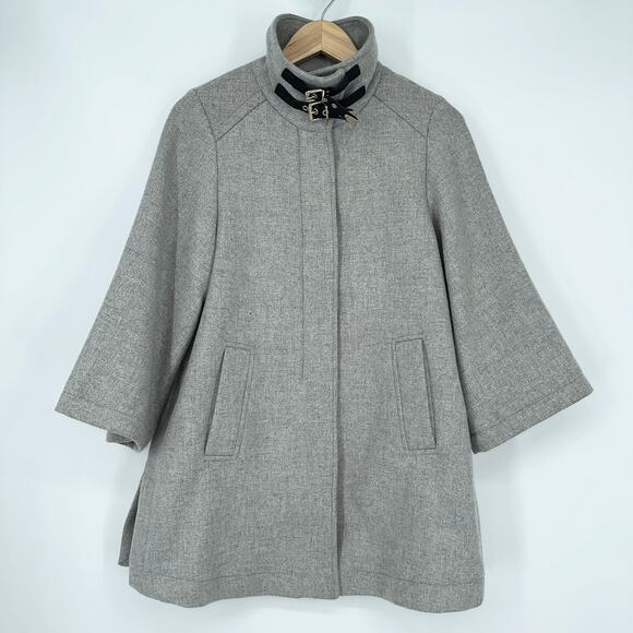 ZARA Wool Blend Cape Coat Buckle Poncho Jacket Funnel Neck Gray - Picture 4 of 13